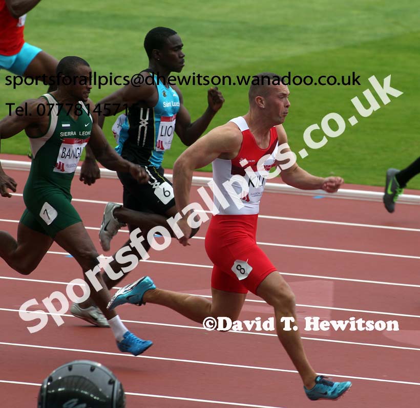 Richard Kilty in the heats of the 100 metres at the 2014 Commonwealth Games, Glasgow. Photo: David T. Hewitson/Sports for All Pics